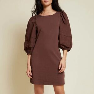 Nation LTD Calissa Puff Sleeve Tie Back dress Brown Size S